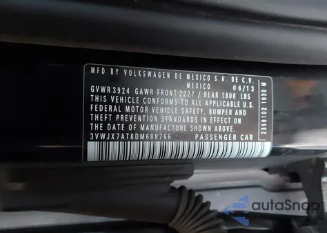 2013 Volkswagen Beetle 2.5L из США, поврежденный, VIN 3VWJX7AT8DM688766